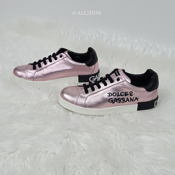 Dolce&Gabbana Metallic Pink Leather Sneakers Size 36 Designer Luxury Shoes Italy - Picture 9 of 11